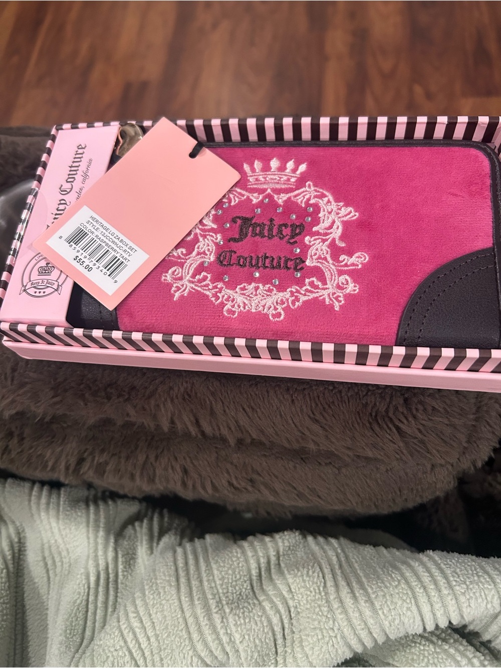 Juicy Couture Hot Pink Suede-Look Wallet with Black Trim